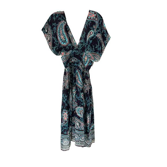 Cacharel Black Blue Whimsical Fairycore Flowy Paisley Print Midi Dress Size XS - Picture 1 of 11